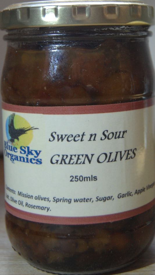 Blue Sky  Organic Sweet n Sour Green Olives 250ml